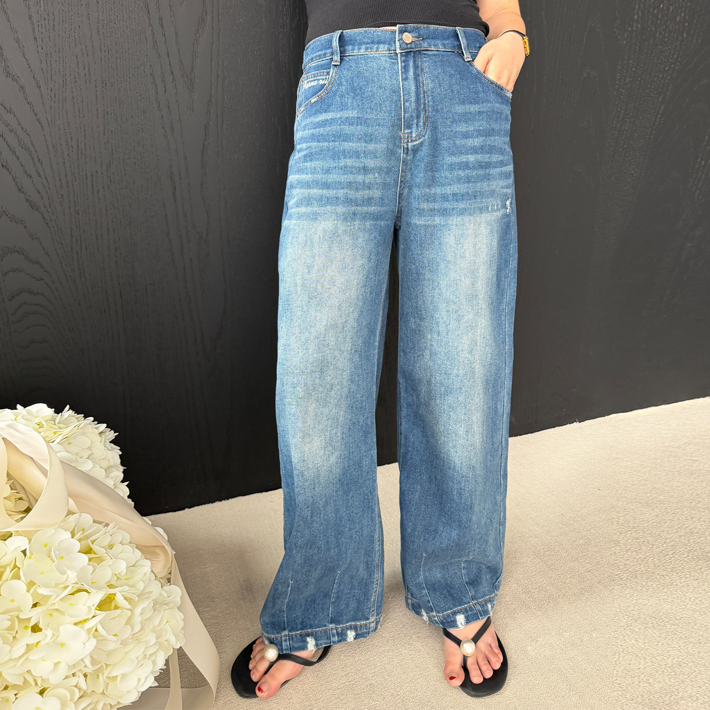 心存真大码女装2026年春季新款胖mm宽松高腰显瘦阔腿牛仔裤200斤