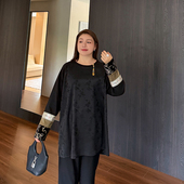 上衣特大码 女装 2025春新款 国风宫廷袖 胖mm宽松200斤新中式 提花T恤