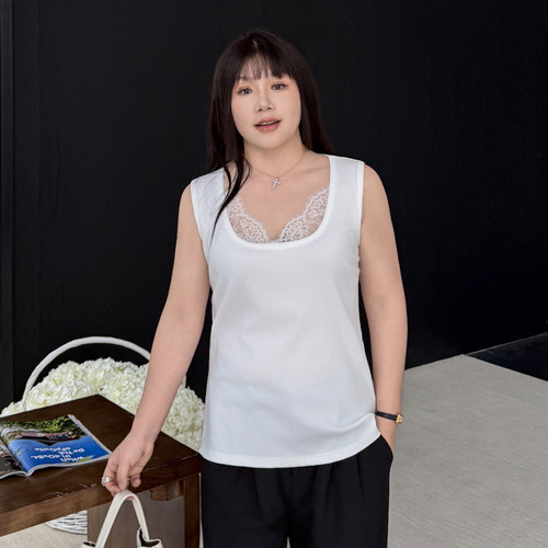 大码女装蕾丝领背心宽松显瘦