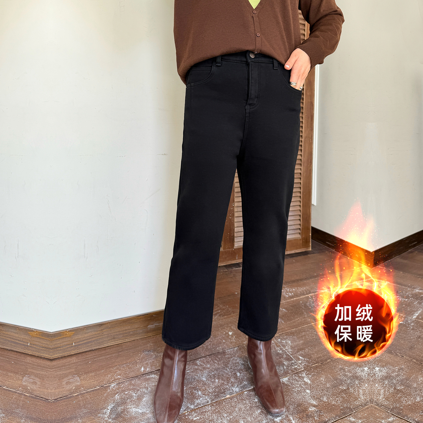 大码女装加绒加厚牛仔裤加绒百搭