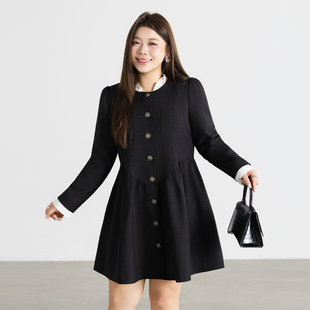 法式收腰显瘦A字中裙2026春装新款大码女装胖mm遮肚小香风连衣裙