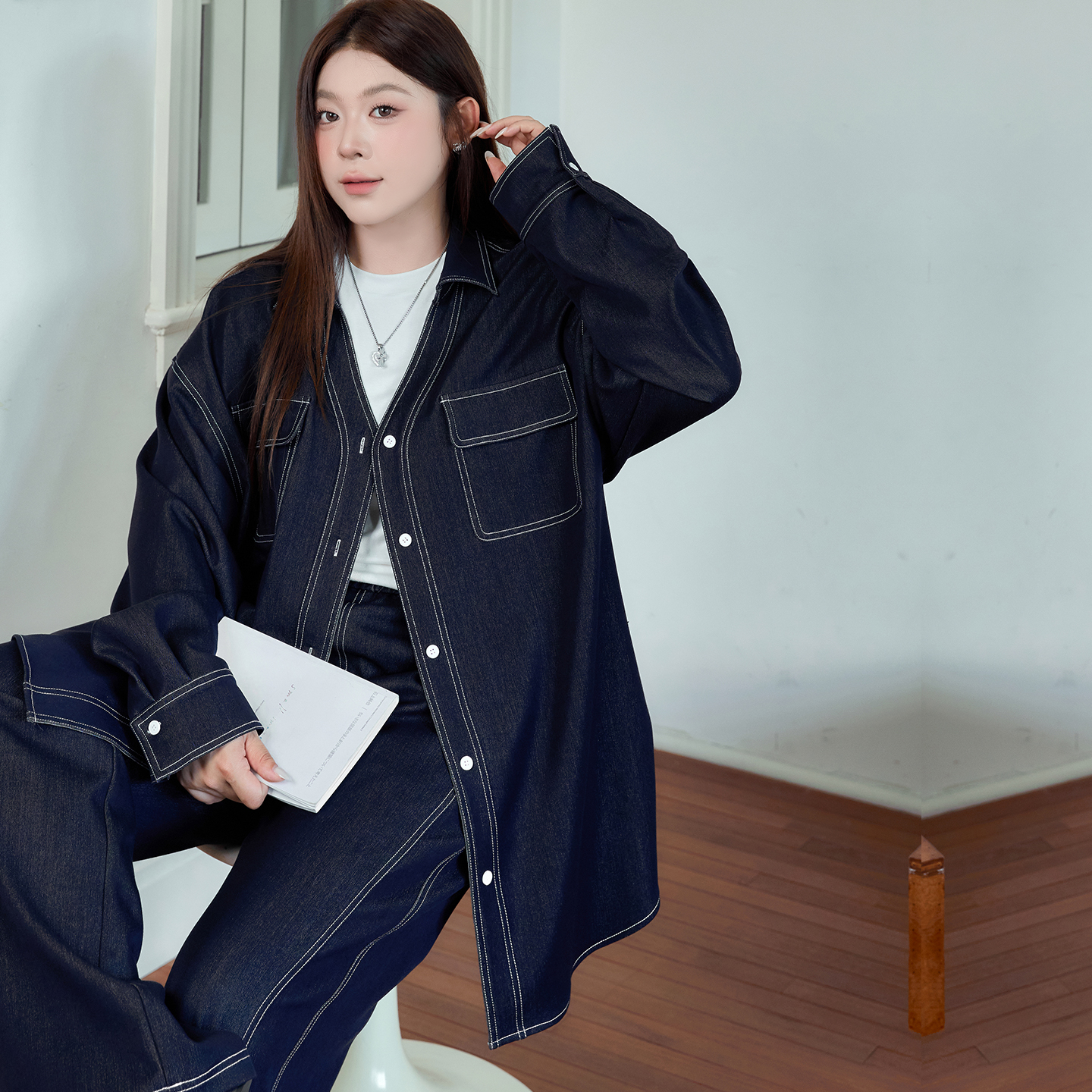 大码女装仿牛仔色外套宽松显瘦