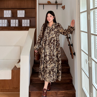 心存真大码女装碎花连衣裙2025秋季新款胖妹妹mm宽松显瘦中长裙