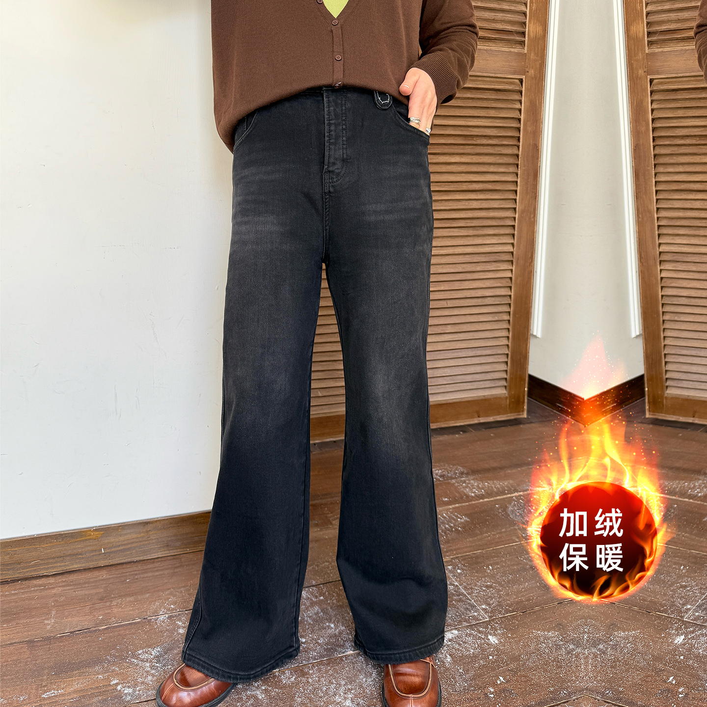 大码女装加绒加厚牛仔裤显瘦百搭