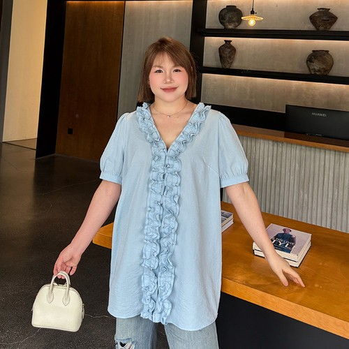 大码女装短袖衬衫宽松显瘦夏季