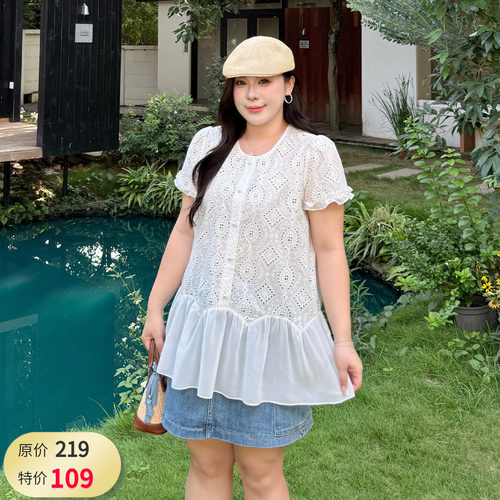 大码女装镂空娃娃衫甜美百搭显瘦