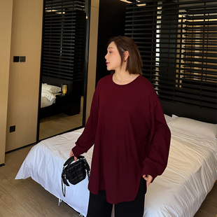 上衣 女220斤加肥加大胖妹妹mm显瘦百搭长袖 婴儿绒宽松大码 打底衫