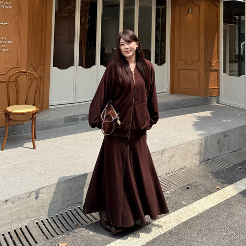 大码女装秋季双面绒卫衣半裙套装