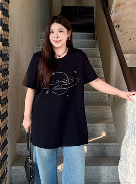 大码女装星球t恤黑色显瘦百搭