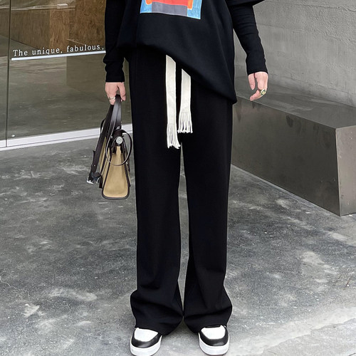 大码女装直筒裤高腰显瘦拖地裤