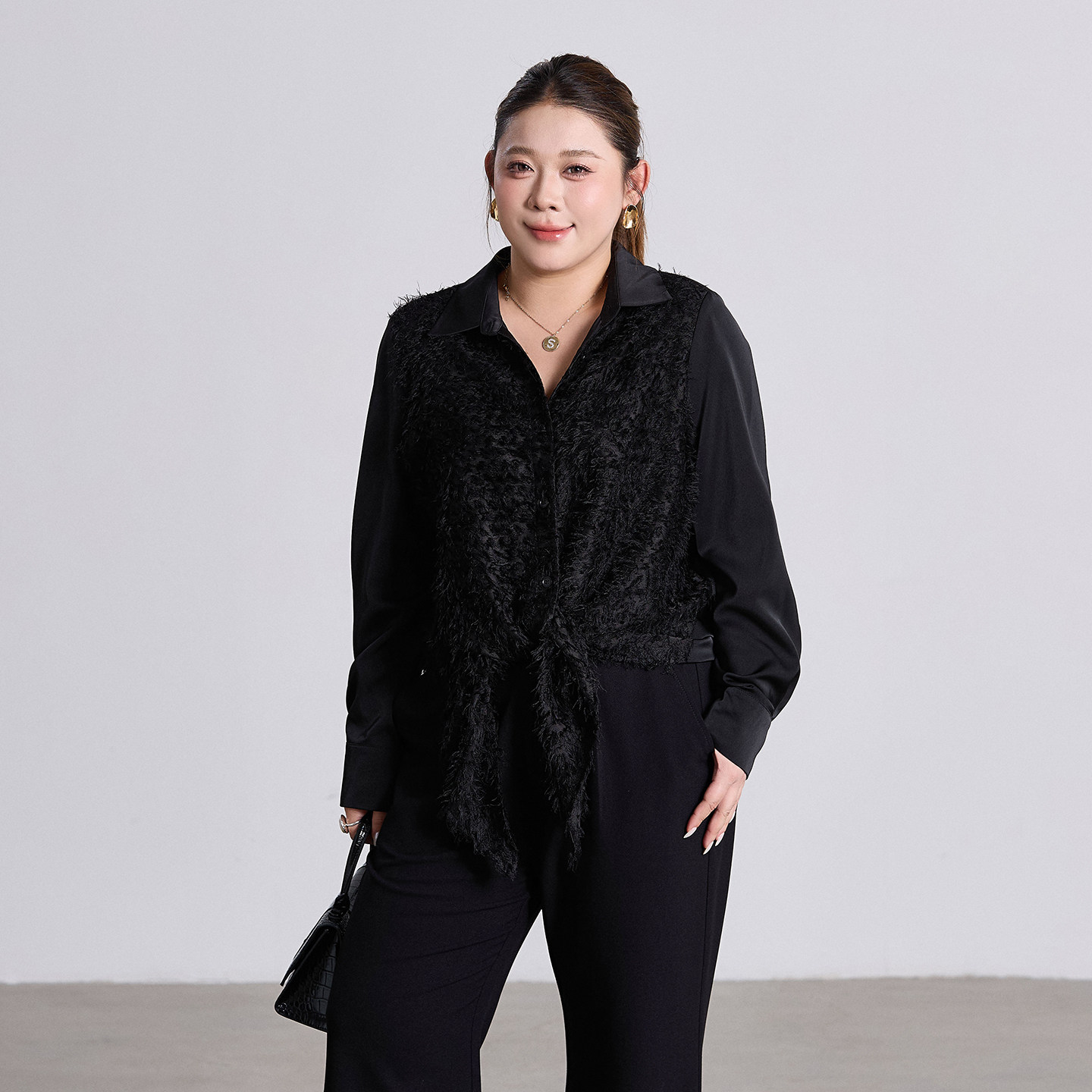 个性缎面拼接长袖衬衫女2026春季新款大码胖mm宽松显瘦时尚衬衣,女装/女士精品,常规大码外套,淘宝优惠券,粉丝福利购,淘宝优惠卷