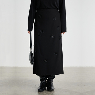 高级感手缝花朵心存真大码女装定制冬新款胖mm高腰显瘦长款半身裙