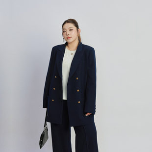 新款 胖mm宽松2026春季 休闲西服外套 女大码 高级感金色扣戗驳领西装