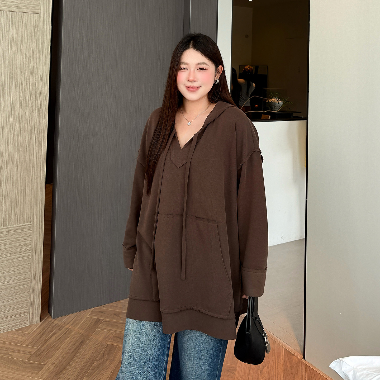 大码女装连帽卫衣紫色显瘦减龄