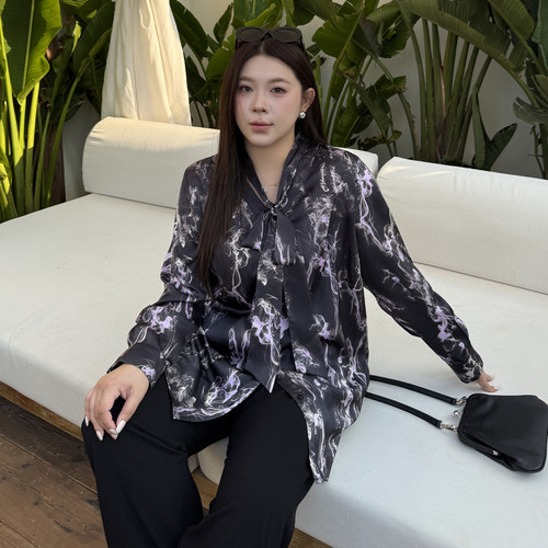 大码胖mm缎面衬衫宽松显瘦