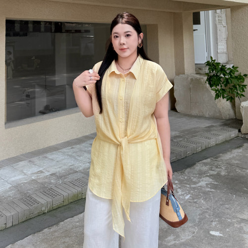 大码女装绑带衬衫百搭显瘦