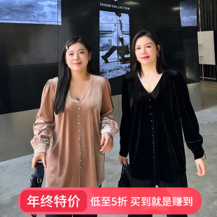 2025年秋冬新款 丝绒衬衫 胖妹妹mm宽松V领气质上衣 女装 心存真大码
