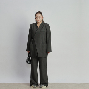 新款 外套女2026春季 胖mm宽松气质轻奢高级感西服 西装 别致系带大码