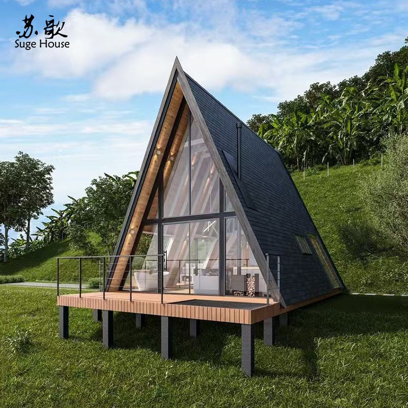 按需求设计建造景区度假钢结构三角木屋民宿酒店模块化阳光房安装