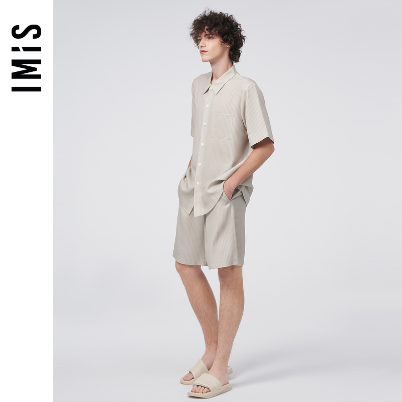 爱美丽IMIS商场新品23春夏男式天丝开衫短袖短裤家居套装IM46BLA2