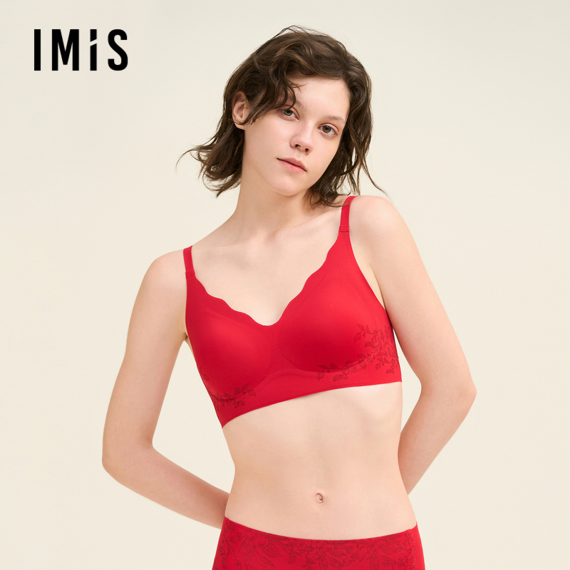爱美丽IMIS有囍柿无托3/4薄隐孔海绵模杯文胸红品本命年IM17BVC1