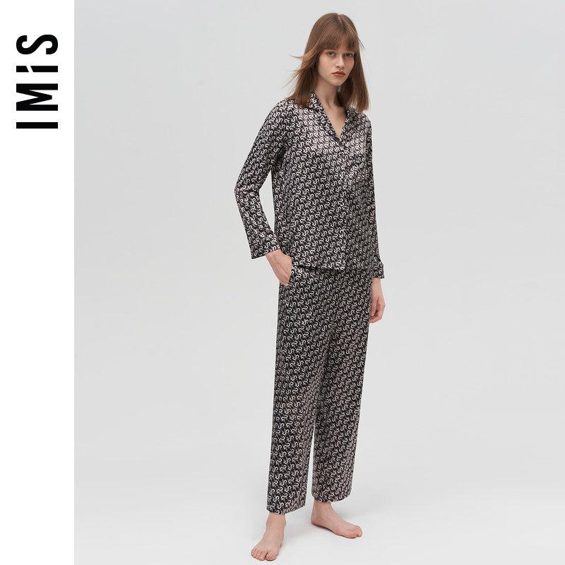 爱美丽IMIS商场新品仿真丝女翻领开衫长袖上衣长裤套装IM46BKN1,女士内衣/男士内衣/家居服,睡衣/家居服套装,淘宝优惠券,粉丝福利购,淘宝优惠卷
