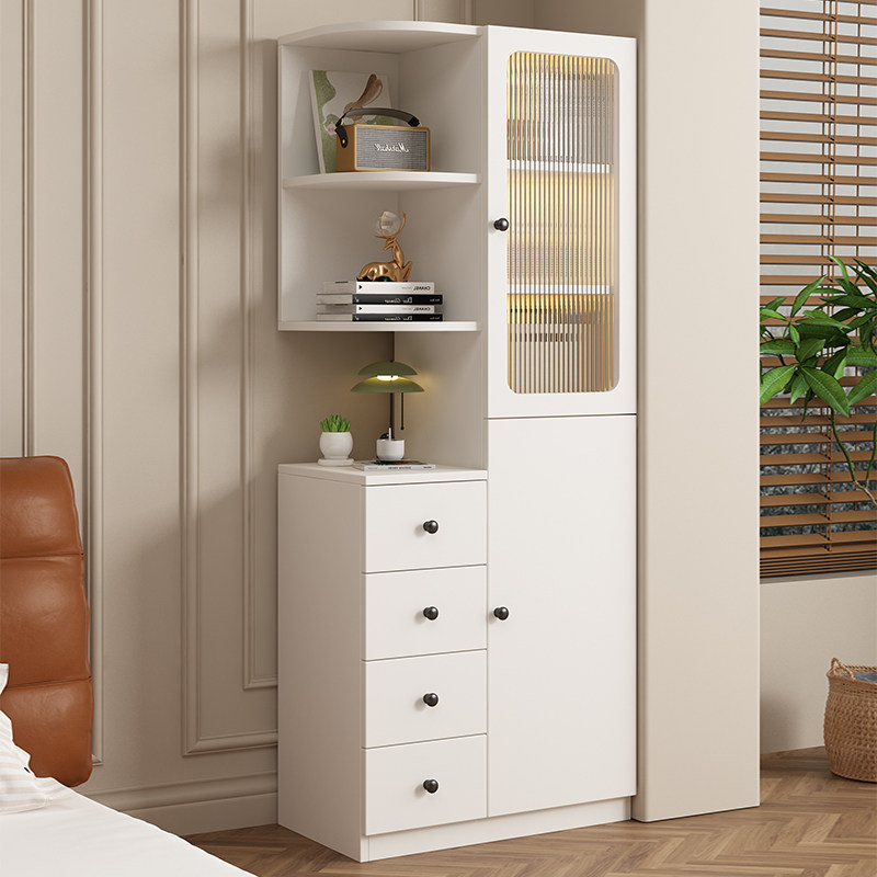 实木床头柜置物柜家用卧室现代简约高柜书架储物柜一体超窄收纳柜