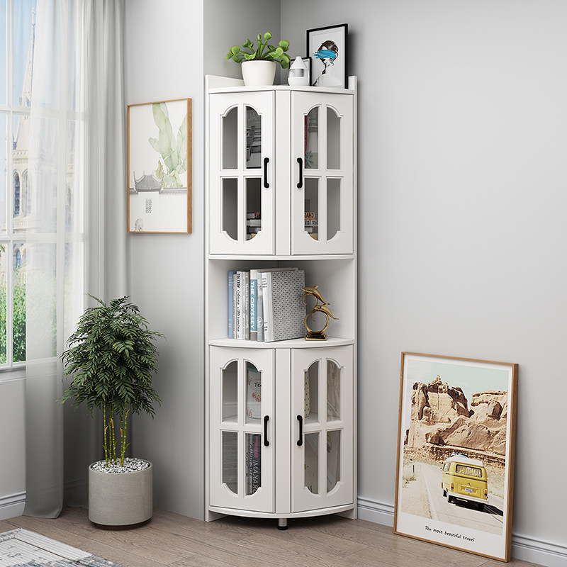 实木转角置物架客厅墙角拐角柜收纳小书架卧室落地三角形角落书柜