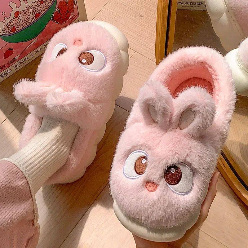 Women's cotton slippers winter indoor home warm and velvet h