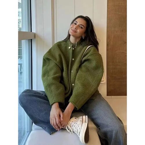 HH Women's Fashion Bomber Jacket Vintage Solid Long Sleeve S