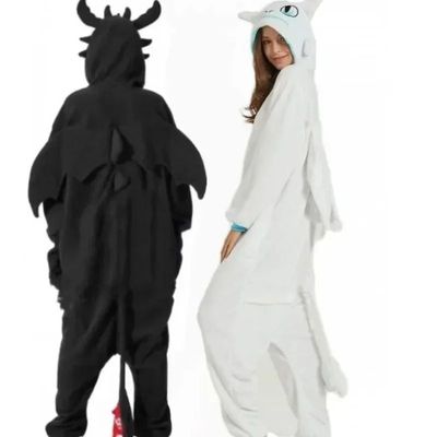 Flannel Cartoon Conjoined Animal Pajamas Tamed Dragon White