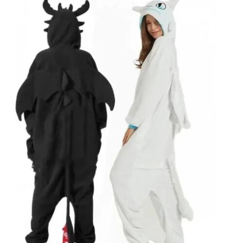 Flannel Cartoon Conjoined Animal Pajamas Tamed Dragon White