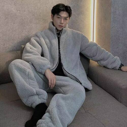 M-4XL Pajama Sets For Men Winter Thick Warm Flannel Pyjamas