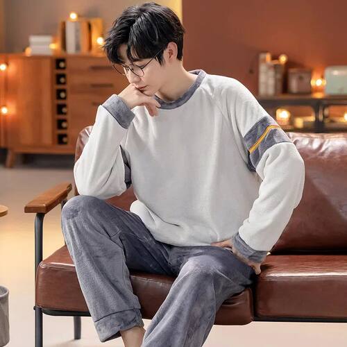 Winter Autumn Big 5XL Flannel Men Sleepwear Cartoon Pajamas