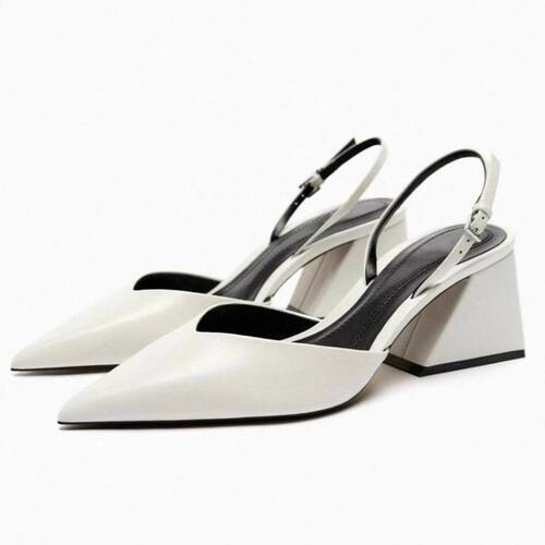 Sexy White Pointed Toe Chunky Heel Pumps Women Luxury Back S