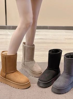 2024 winter new thick-soled and fleece snow boots round head