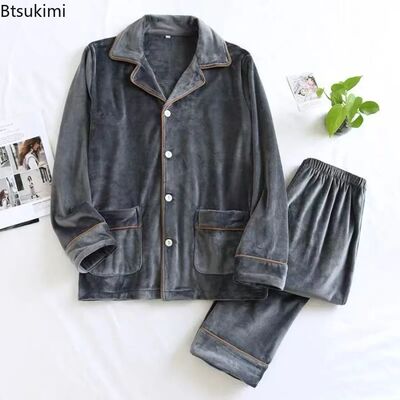 Men's Thicken Flannel Pajamas Set Autumn and Winter Sleepwea