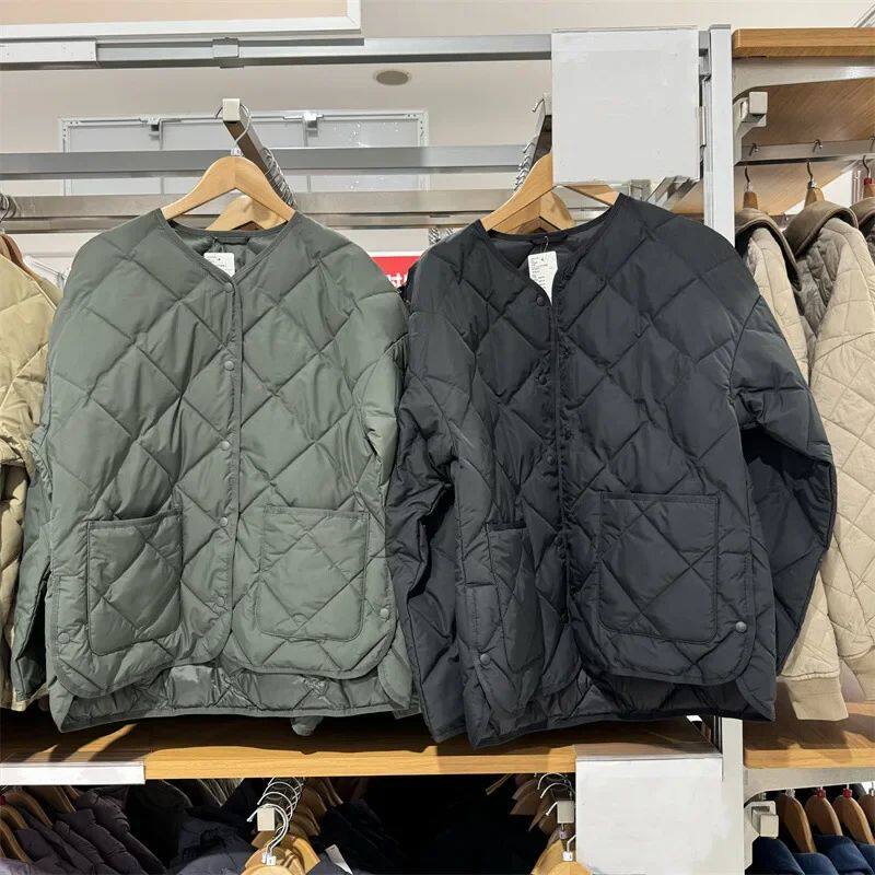 Loose Casual Women's Air Cotton Jacket round Neck Coat Diamo