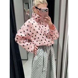 Long Woman Polka Sleeve Dot Pink Fashion Single Jacket