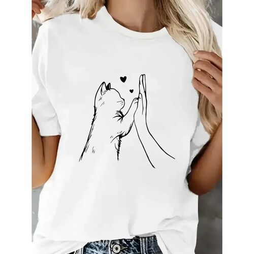 Comfortable Lovely Cat Paw Heart Print T-Shirt Short Sleeve