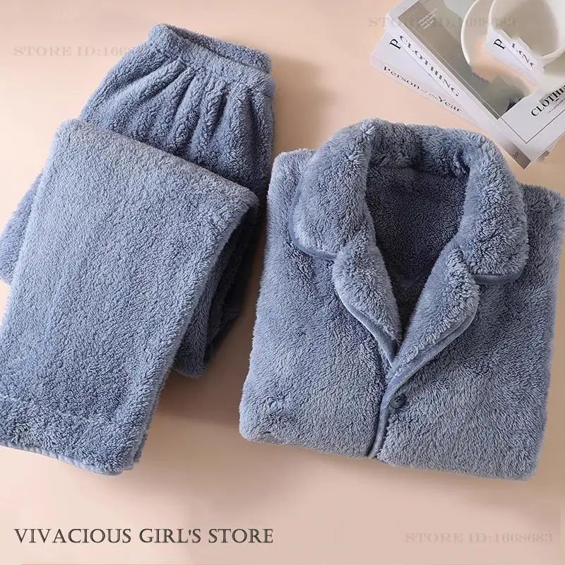 Autumn Winter New Male Pajamas Set Thicken Warm Coral Fleece