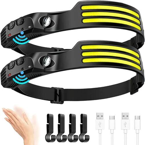 COB LED Headlamp Induction Head Lamp Built-in Battery USB Re