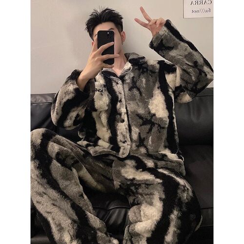DAIMELU pajamas men's autumn and winter coral fleece flannel