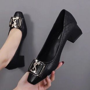 French rough style spring shoes square new high heels toe