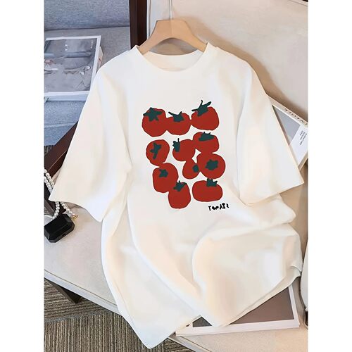 Cute Tomato Graphic T Shirt Women Summer Casual Short Sleeve