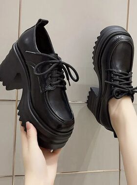 Spring Women Pumps Black Loafers Chunky 10CM High Heels High