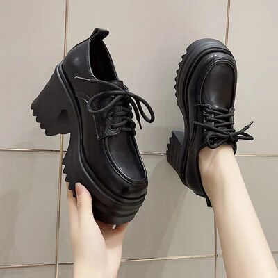 Spring Women Pumps Black Loafers Chunky 10CM High Heels High