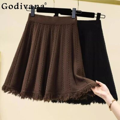 Autumn Winter Large Size Temperament Knitted Skirt Women Hig