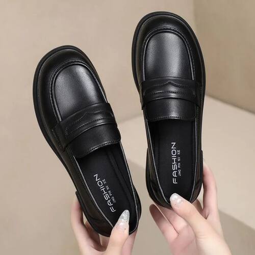Women Low Top Slip On Shoes PU Round Toe Chunky Low Heel 1 3