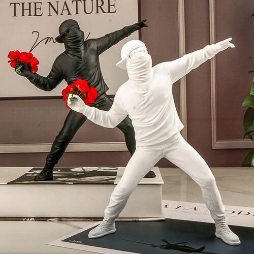 Resin Statues Sculptures Banksy Flower Thrower Statue Bomber
